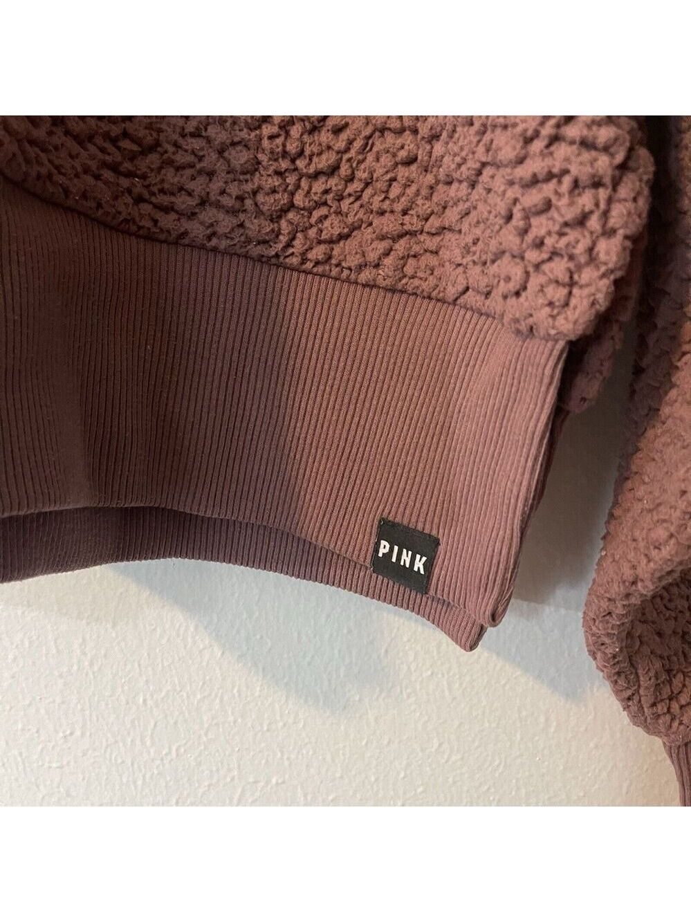 Victoria Secret Pink 1/4 Zip Cropped Pullover Mauve Sherpa Sweater Jacket Sz M - Picture 5 of 8
